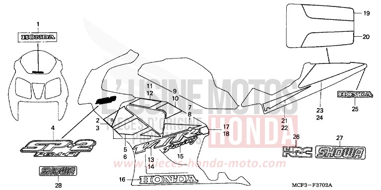 MARQUE/RAYURE (VTR1000SP2/3-E/ED/F/U) (VTR1000SP4/5/6) de VTR1000 SP-2 GRAPHITE BLACK (NHB01) de 2006